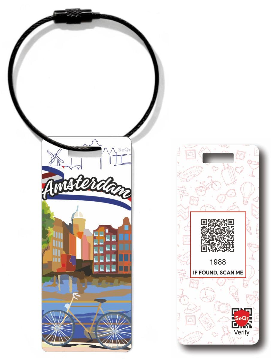 Smart Lost & Found Luggage Tag – Metal QR Travel ID Tag with Wire Cable for Suitcase, Backpack, Stroller, Golf Bag – Scan & Find Digital Souvenir Tag – Smart Travel Accessory/Amsterdam Souvenir-image-5