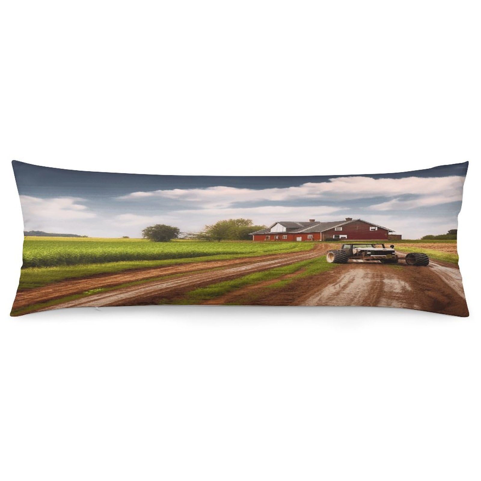 Country Road with Farm and Tractor Body Pillow Cover Soft Full Long Pillow Cover Decorative Large Pillow Case Cozy Body Pillow Pillowcase Pillow Shams for Bed Sofa Couch Room Decor 18.9 X 53 Inch