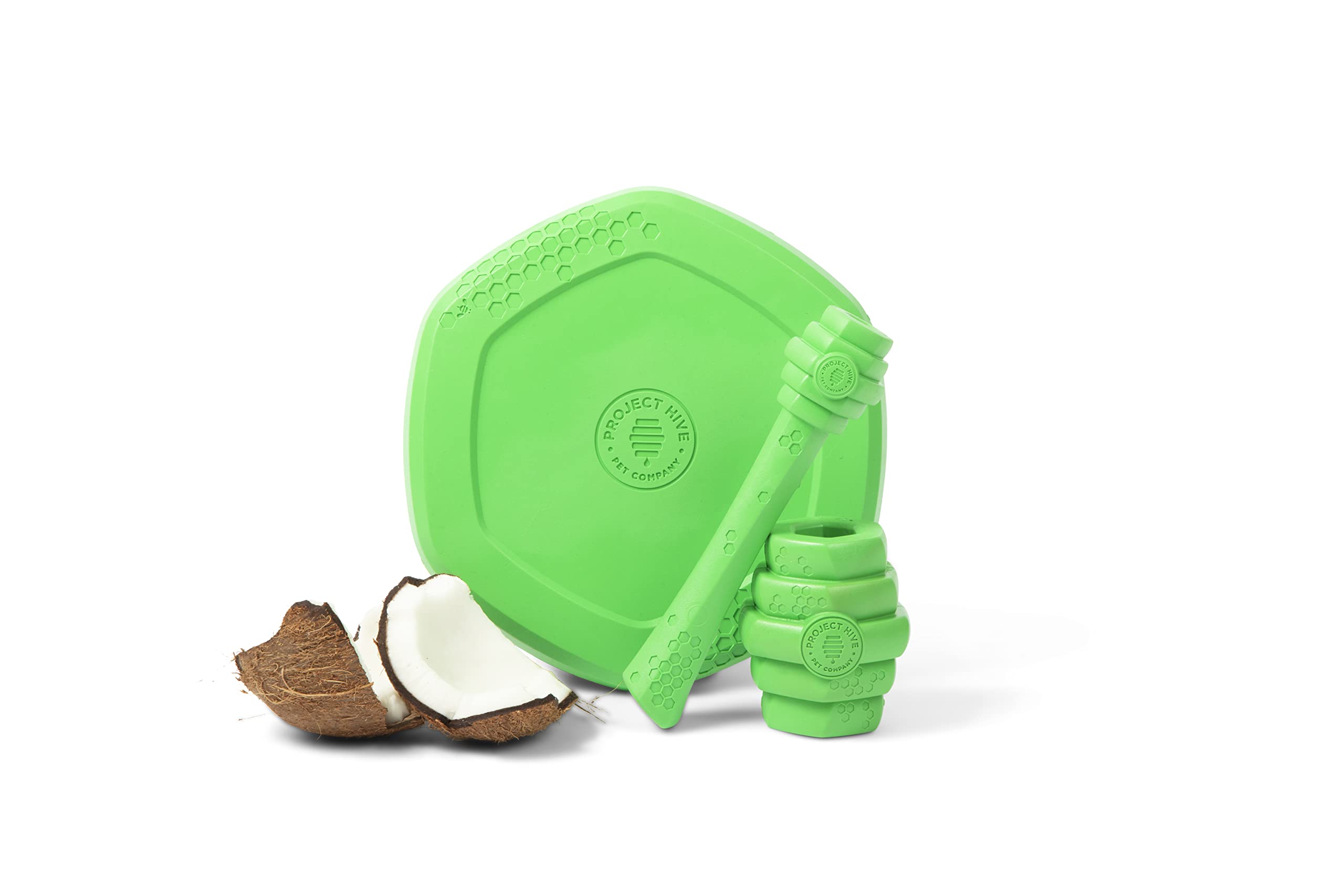 PROJECT HIVE ·PET COMPANY· Tropikalny zapach kokosa - ulowy frisbee Disc dla psów - idealny do przenoszenia - zawiera matę do lizania na plecach - unosi się w wodzie, gładki poślizg - wyprodukowano w