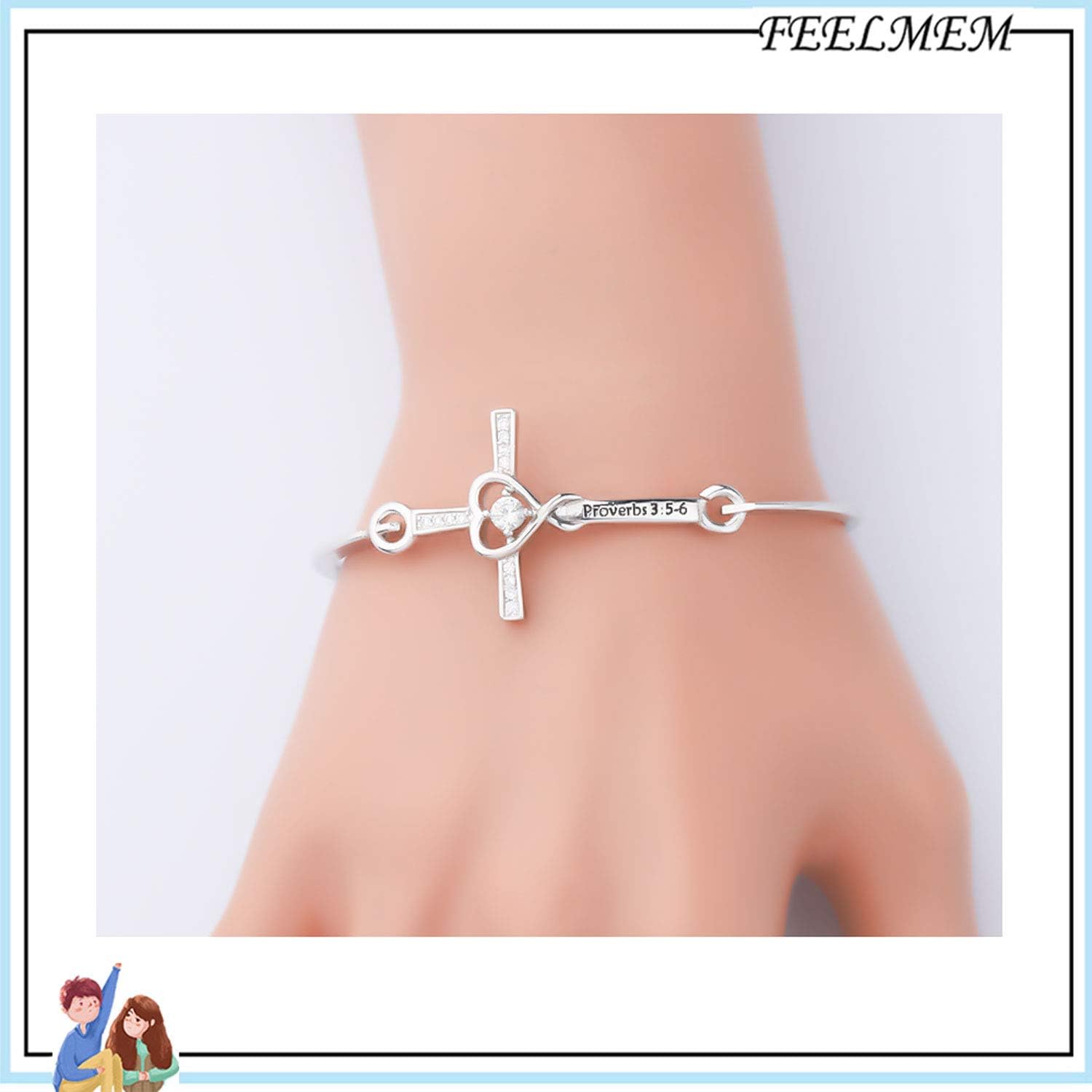 FEELMEM Christian Bracelet Faith Bracelet Proverbs 3:5-6 Trust in the With All Your Heart Bible Verse Cross Bangle Bracelet Religious Gift Christening Gift (proverbs3:5-6) - Image 4
