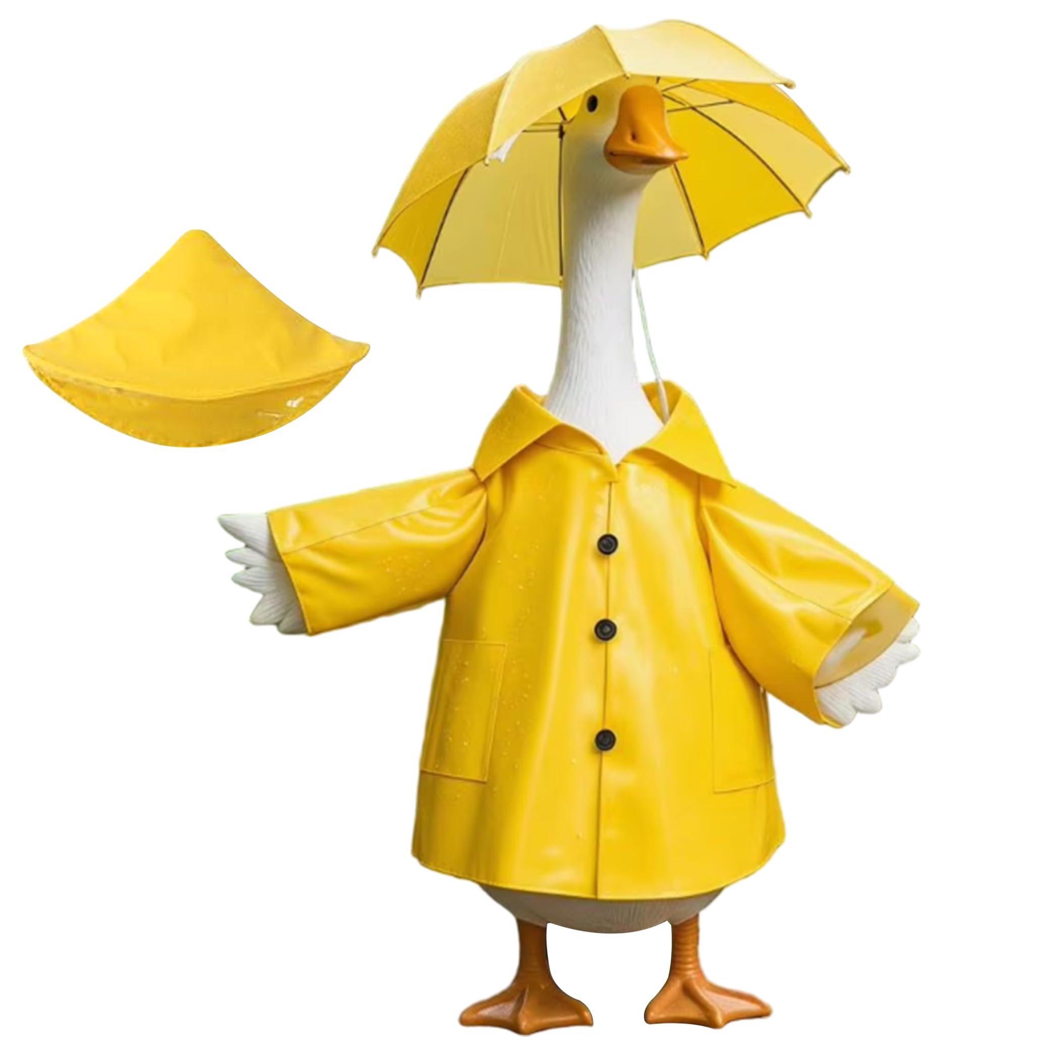 Striegro Porch Geese Outfit, 3-piece Waterproof Yellow Raincoat Set With Hat & Umbrella For Outdoor Garden Patio Decor (yellow).