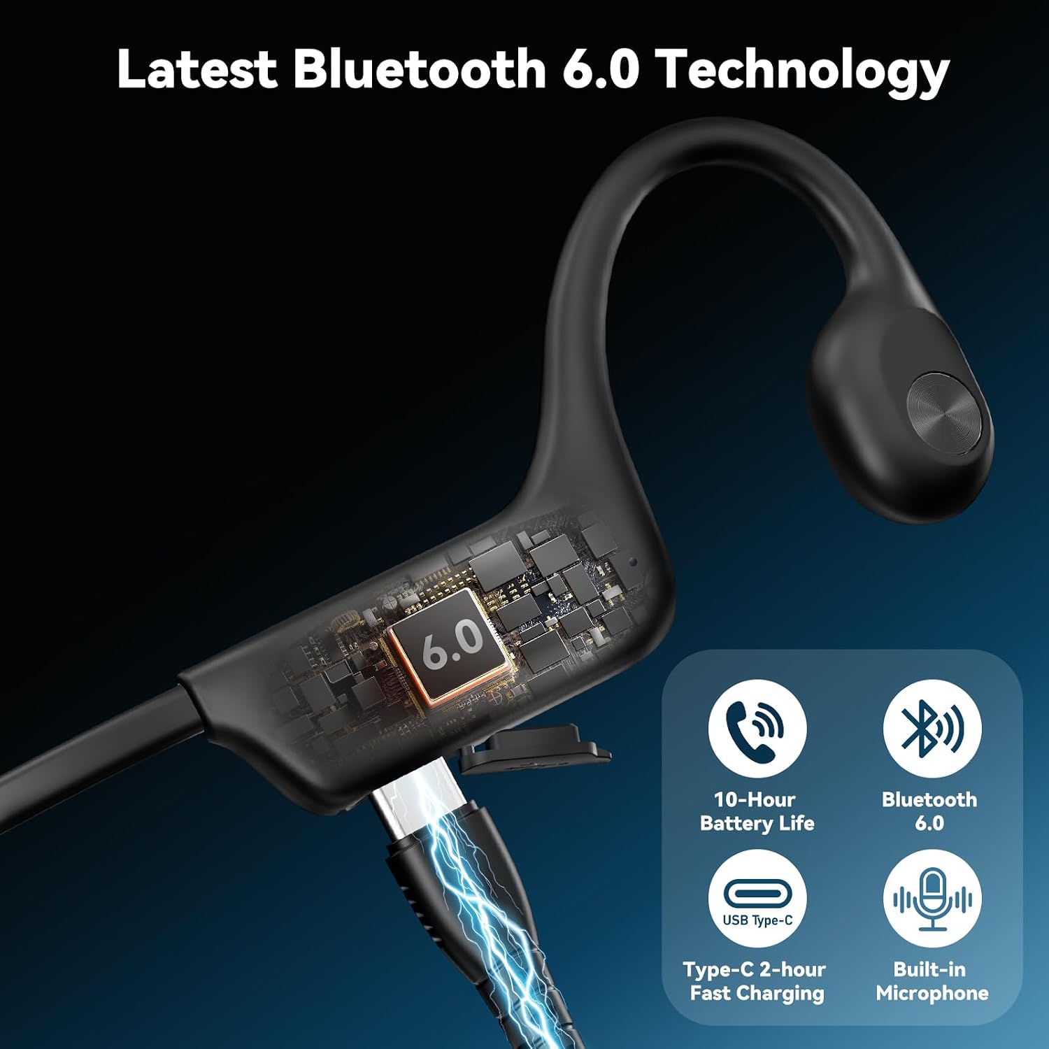 Fanisic Bone Conduction Headphones, Bluetooth 6.0 Open Ear Headphones with Mic, Type-C Quick Charge. Long Battery Life, IPX5 Sweatproof, Lightweight Comfortable for Office, Sports, and Driving