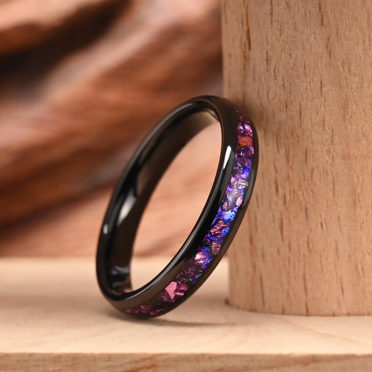 Tungsten Carbide Rings for Men Women 8MM/4MM Men's Engagement Wedding Bands Inlaid with Nebula Opal Amethyst and High Polish - Image 5