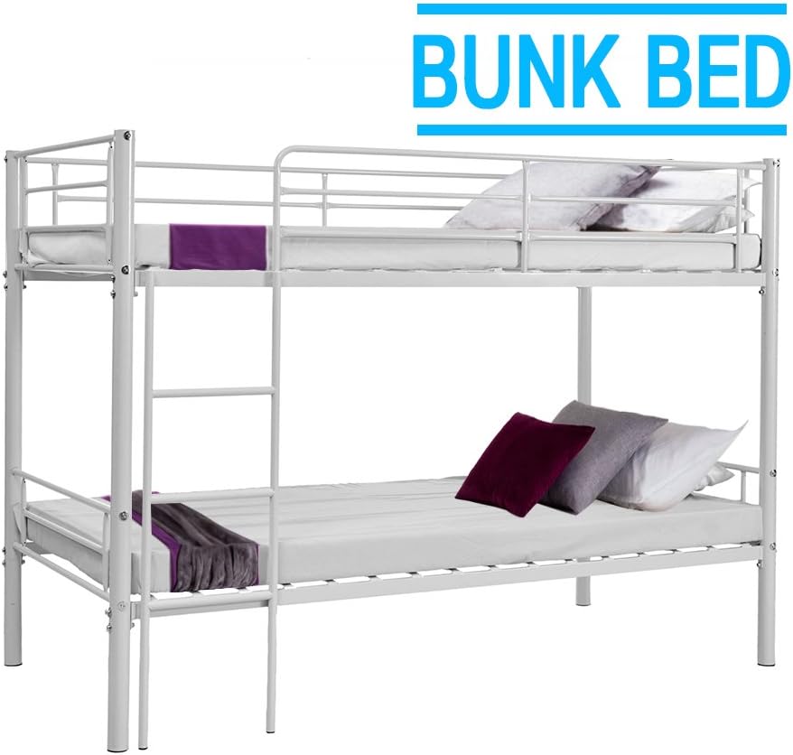 Schindora® 3ft Single Metal Bunk Bed - Twin Sleeper No Mattress (White)