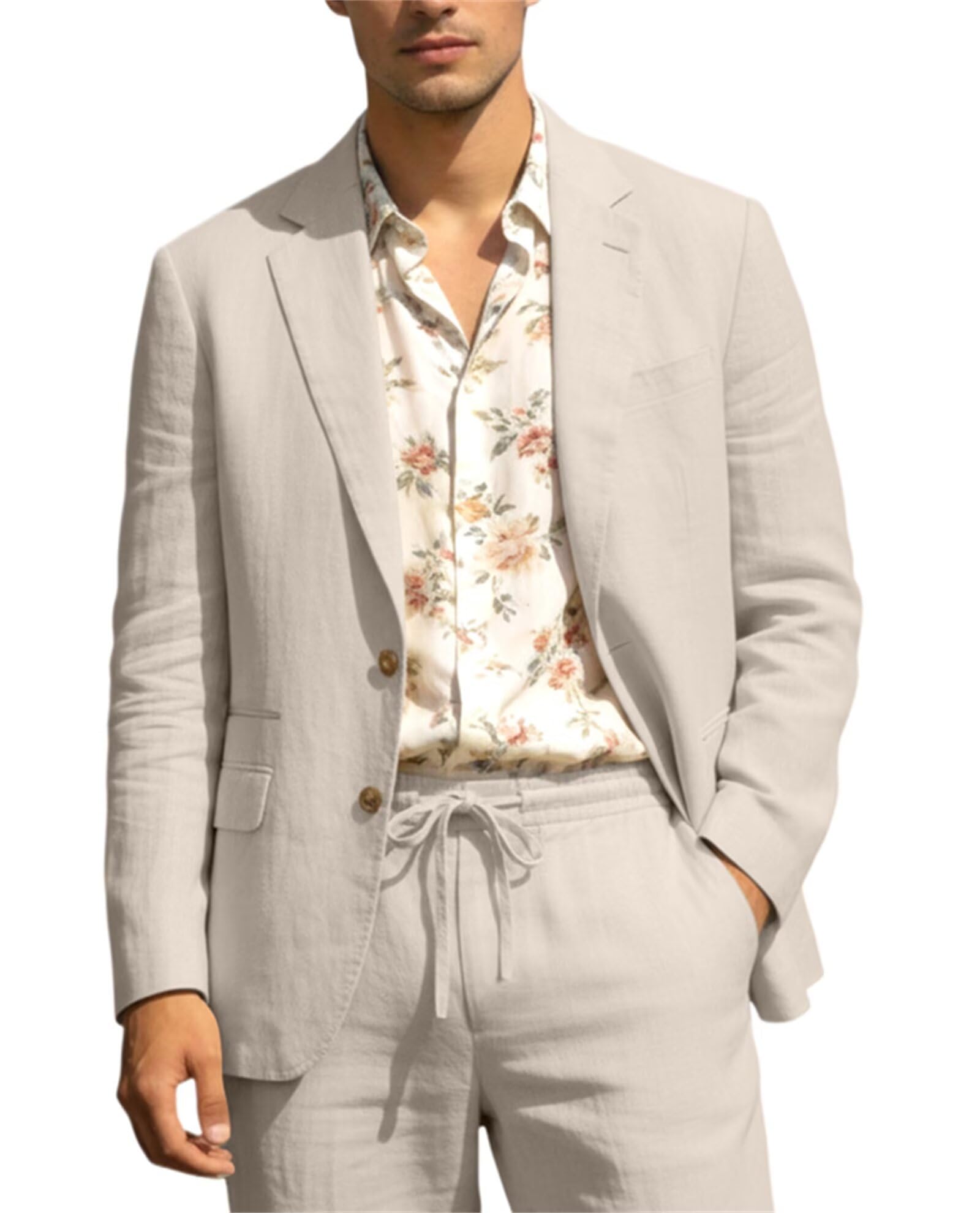 joylyjome Linen Mens Suit 2 Piece Summer Beach Suit Casual Holiday Outfits Lightweight Groomsmen Blazer Pants Set Wedding Prom Tuxedos-picture-42