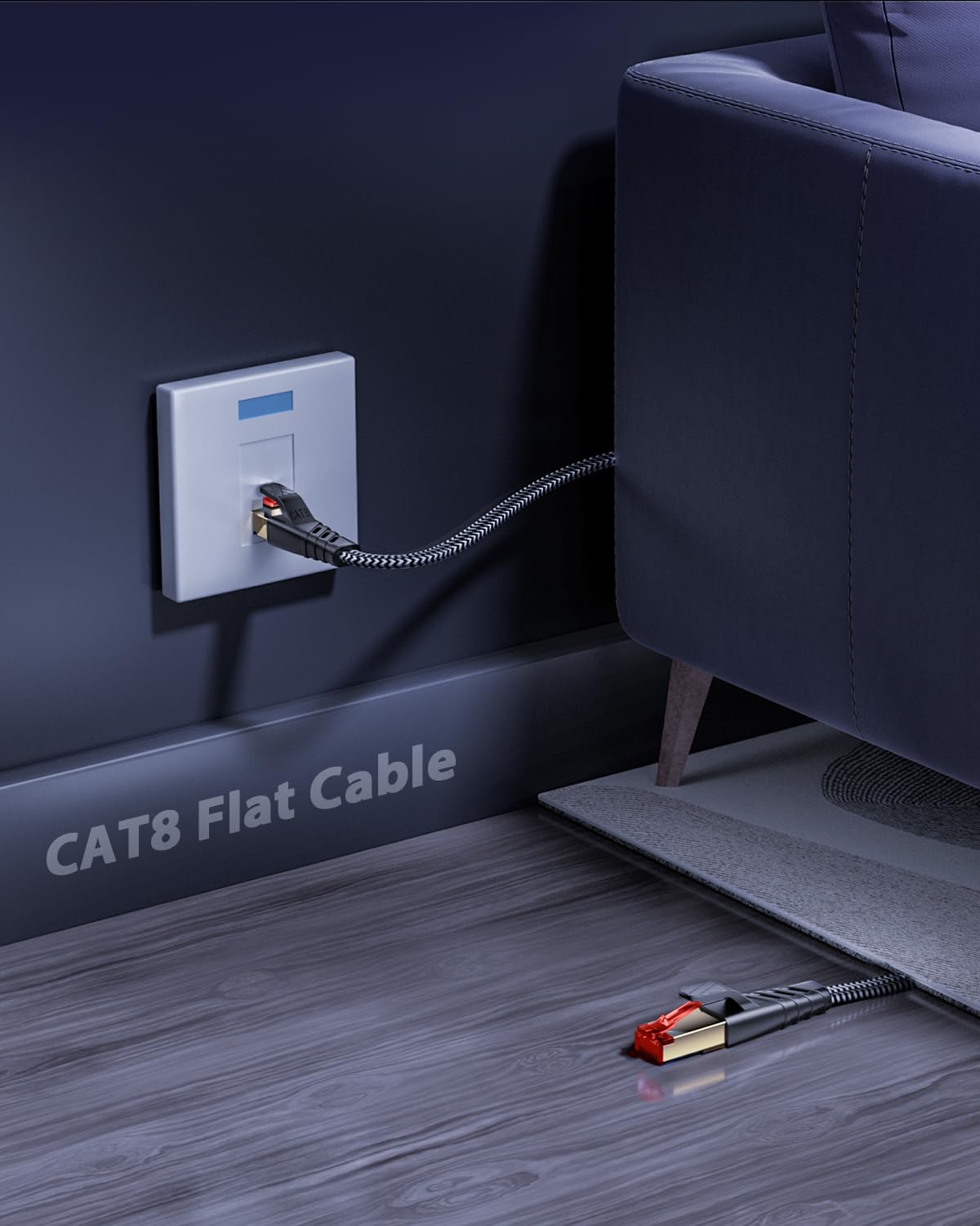 Kabel Ethernet Cat 8 0,5 m, kabel internetowy RJ45, superprzepustowość 40 Gbps 2000 MHz S/FTP, płaski nylonowy kabel LAN kompatybilny z routerem Switch TV Box Internet (0,5 m)