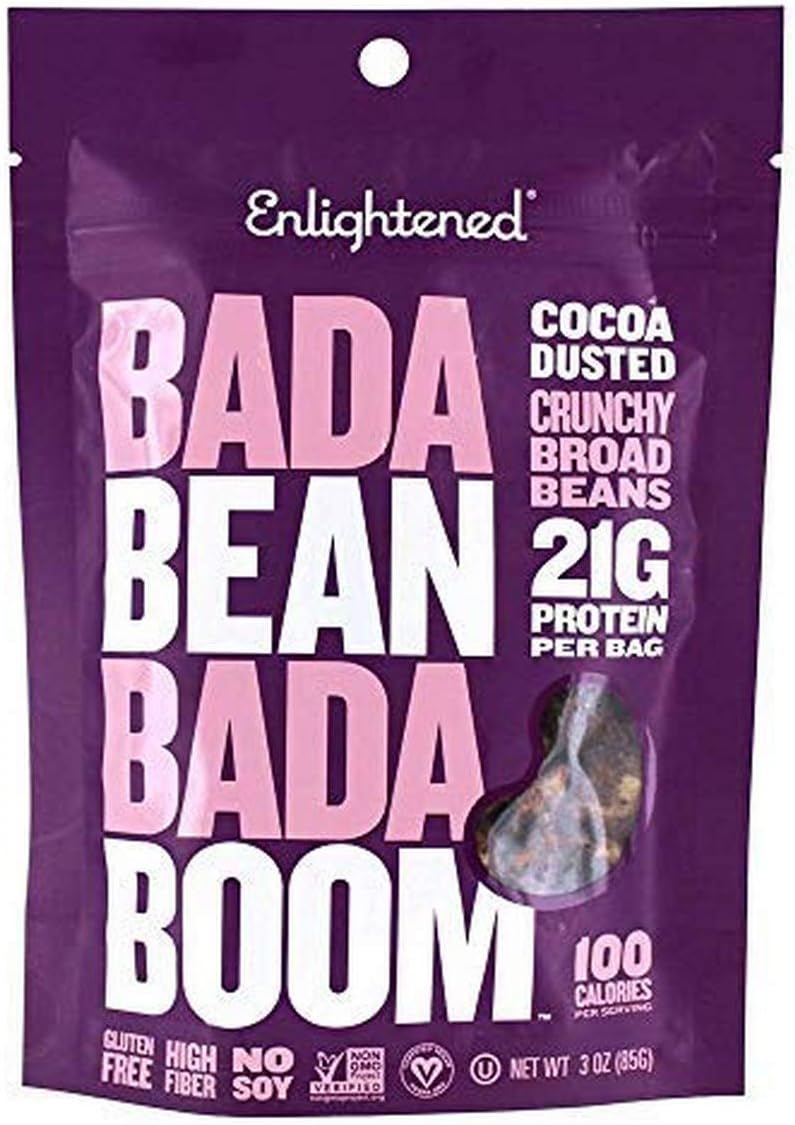 Bada Bean Bada Boom - Plant-Based Protein, Gluten Free, Vegan, Crunchy Roasted Broad (Fava) Bean Snacks, 100 Calories per Serving, Cocoa Dusted, 3 Ounce (Single Bag)