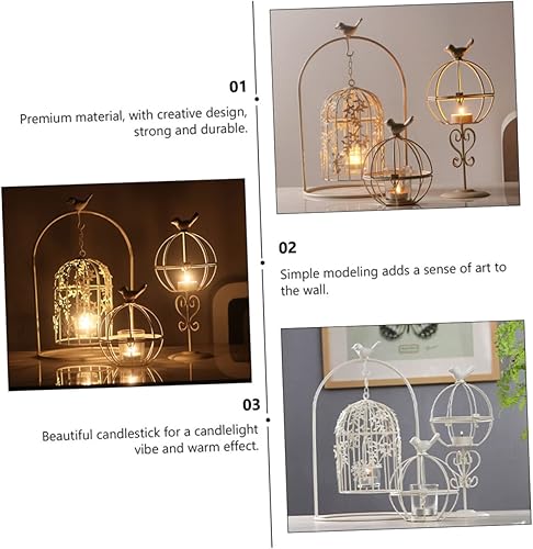Miniatura 6 de DECHOUS Portavelas de jaula para pájaros, decoración de mesa, portavelas de hierro, decoración del hogar para boda