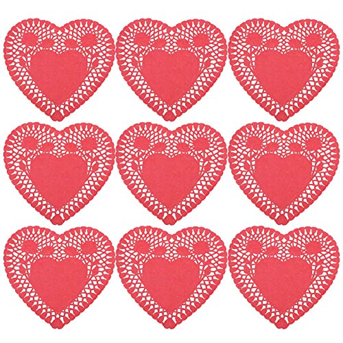 OFFSCH 100 Sheets Mini Love Shape Doilies Paper Lace Pad Perfect for Cake Toppers Dessert Decorations