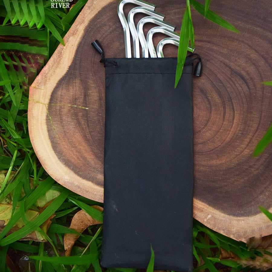Bolsa para Estacas de Tienda de Campaña de Aluminio 6 Piezas con Cordón Negro 8.46 x 3.54 pulgadas miniatura 3
