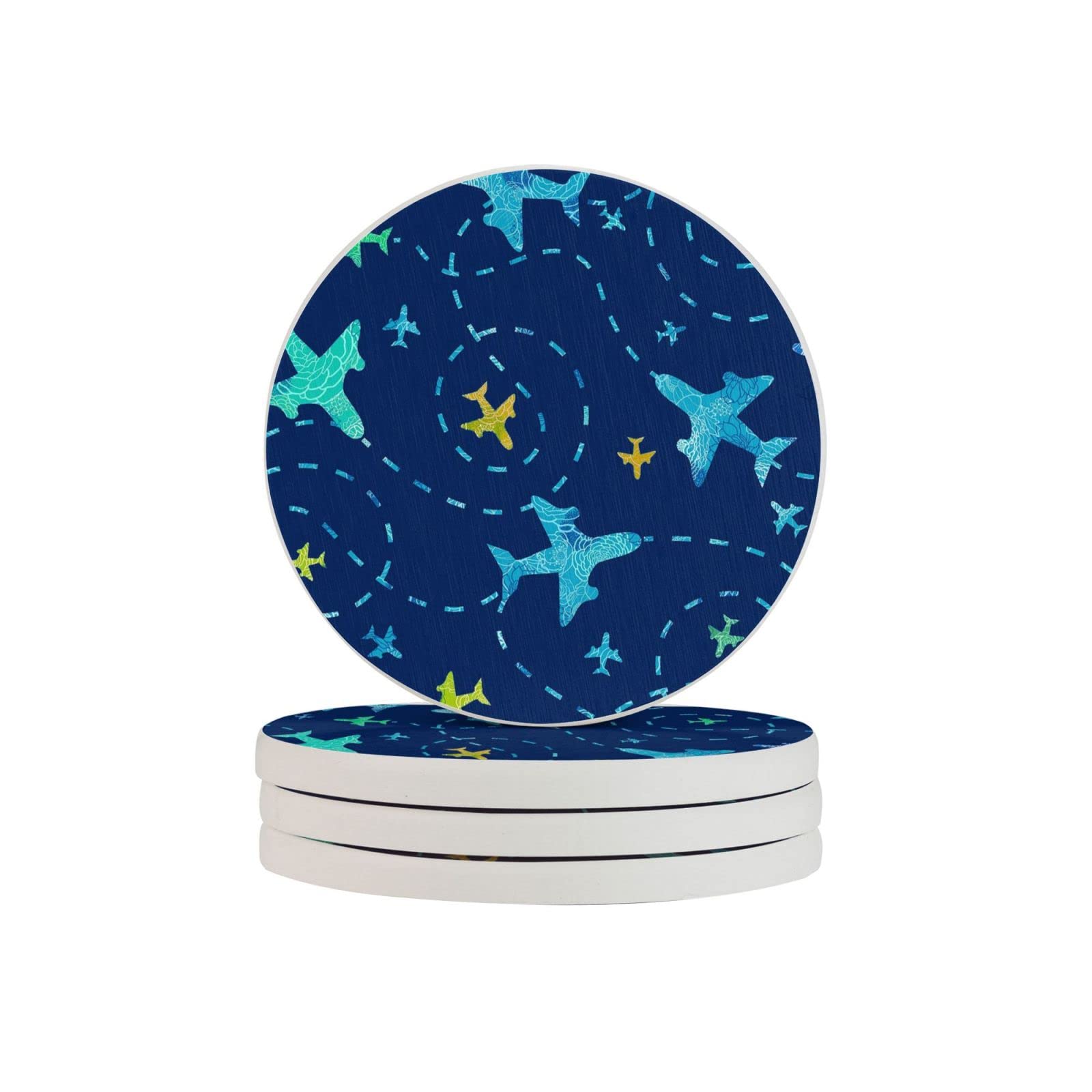 Unique Design Nay Blue Airplane Six Piece Coaster Heat-Resistant Reusable Saucers for Drinks Wine Glasses Plants Cups Mugs