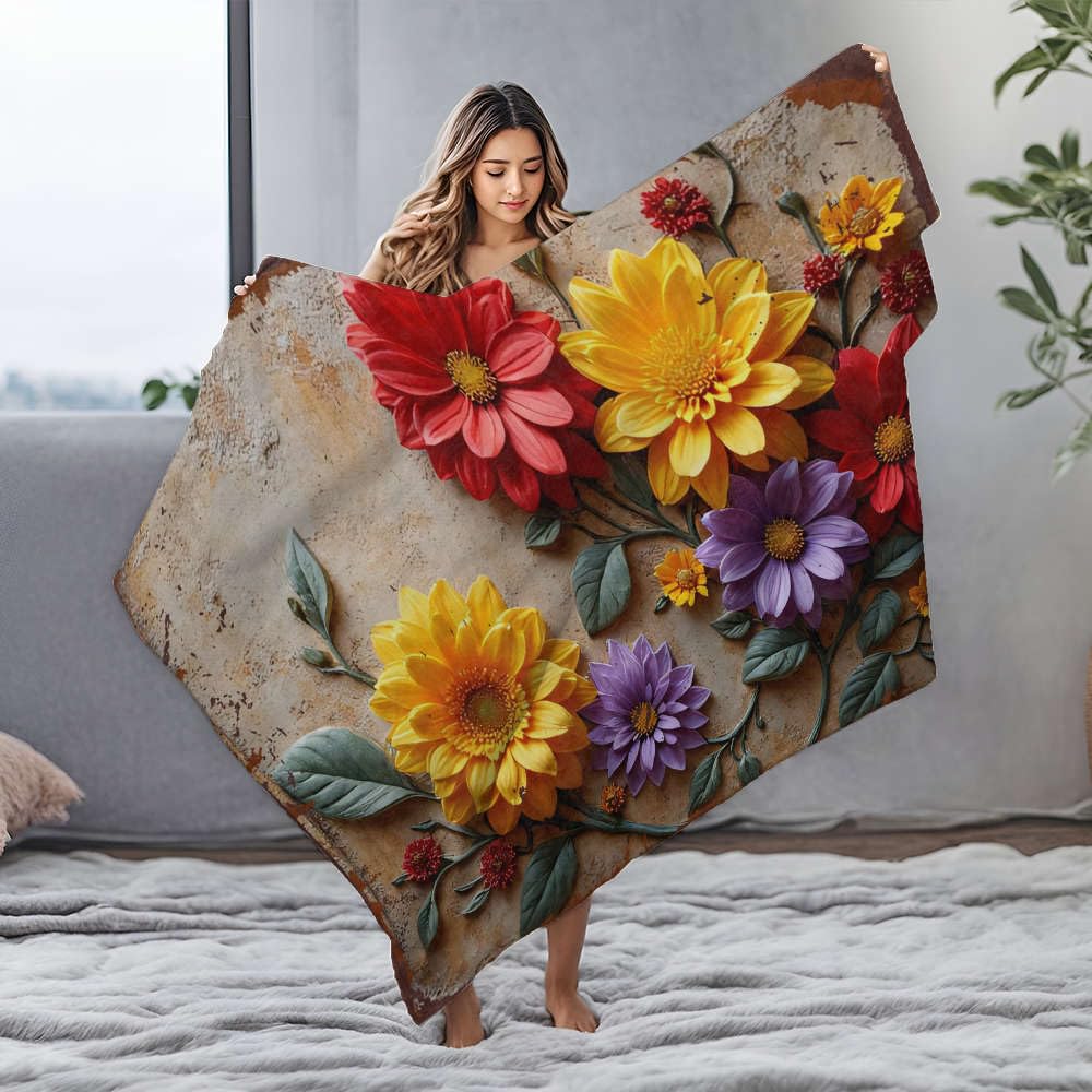 Couverture en flanelle aux fleurs colorées douce et légère de 125 x 150 cm