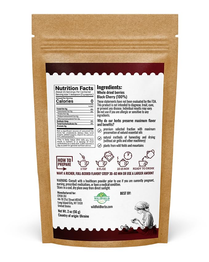 Image of 2 oz. Black Cherry Fruit Herbal Tea (Prunus Serotina) - 56g Dried Cherry Fruit Herb Te De Cereza Negra