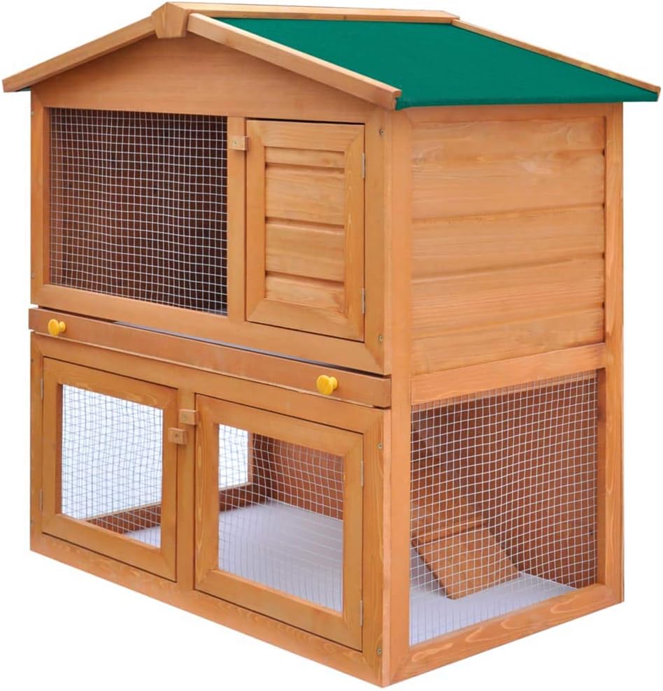Wooden Outdoor Indoor Roof Waterproof Bunny Hutch Rabbit Cage Pet House for Small to Medium Animals Chicken Nesting Box 3 Doors
