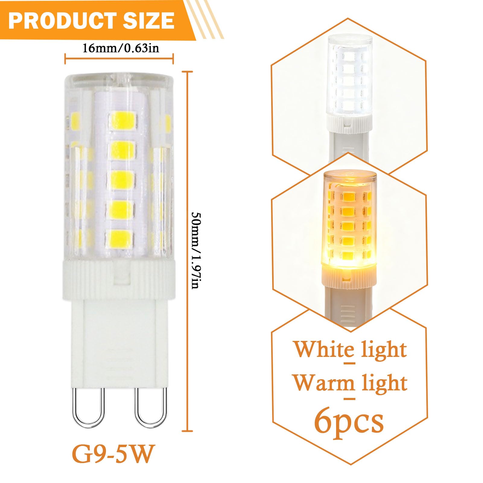 G9 LED Bulbs 5W Warm White G9 Light Bulbs Equivalent to 40W-50W Halogen 3000K CRI>80 500LM 360° Beam Angle No Flicker Non-Dimmable Energy Saving for Home Lighting Decor Chandelier Ceiling 6 Pack - Image 2