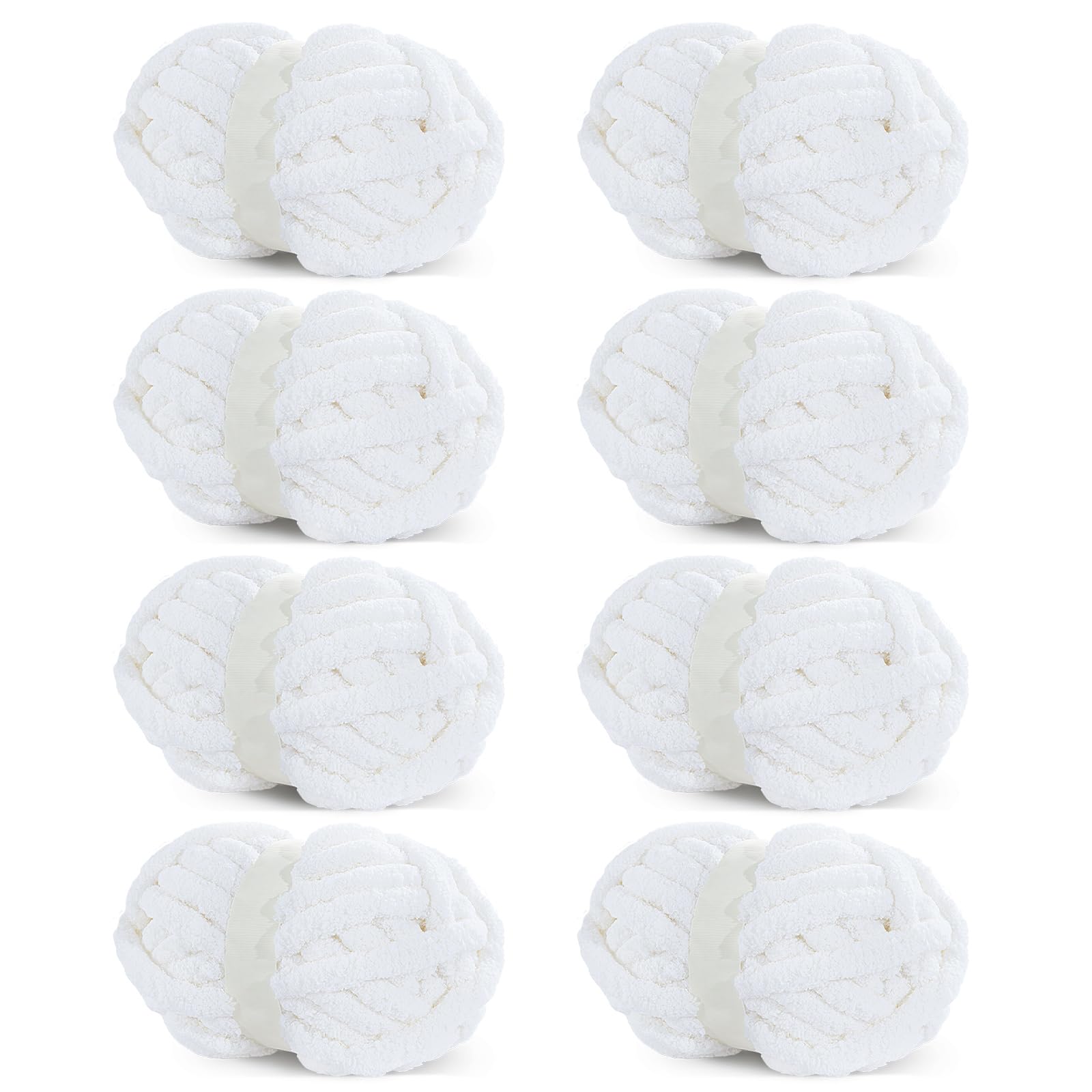 HOMBYS Pure White Chunky Chenille Yarn for Crocheting, Bulky Thick Fluffy Yarn for Knitting,Super Bulky Chunky Yarn for Hand Knitting Blanket, Soft Plush Yarn, 8 Jumbo Pack (27 yds,8 oz Each Skein)