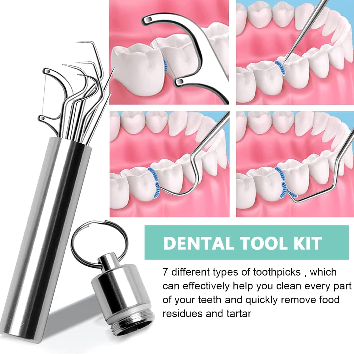 ToYooZe Teeth Cleaning Tool Kit 7 in 1, Professional Dental Kit with Stainless Steel Tooth Picks, Tartar Remover, Dental Scalers, Floss Picks, and Oral Hygiene Tools for Home and Travel 4
