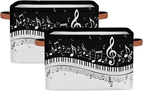 Miniatura 3 de Cesta de almacenamiento, notas musicales de piano abstracto, caja de almacenamiento plegable grande con asa, duradera e impermeable, organizador de
