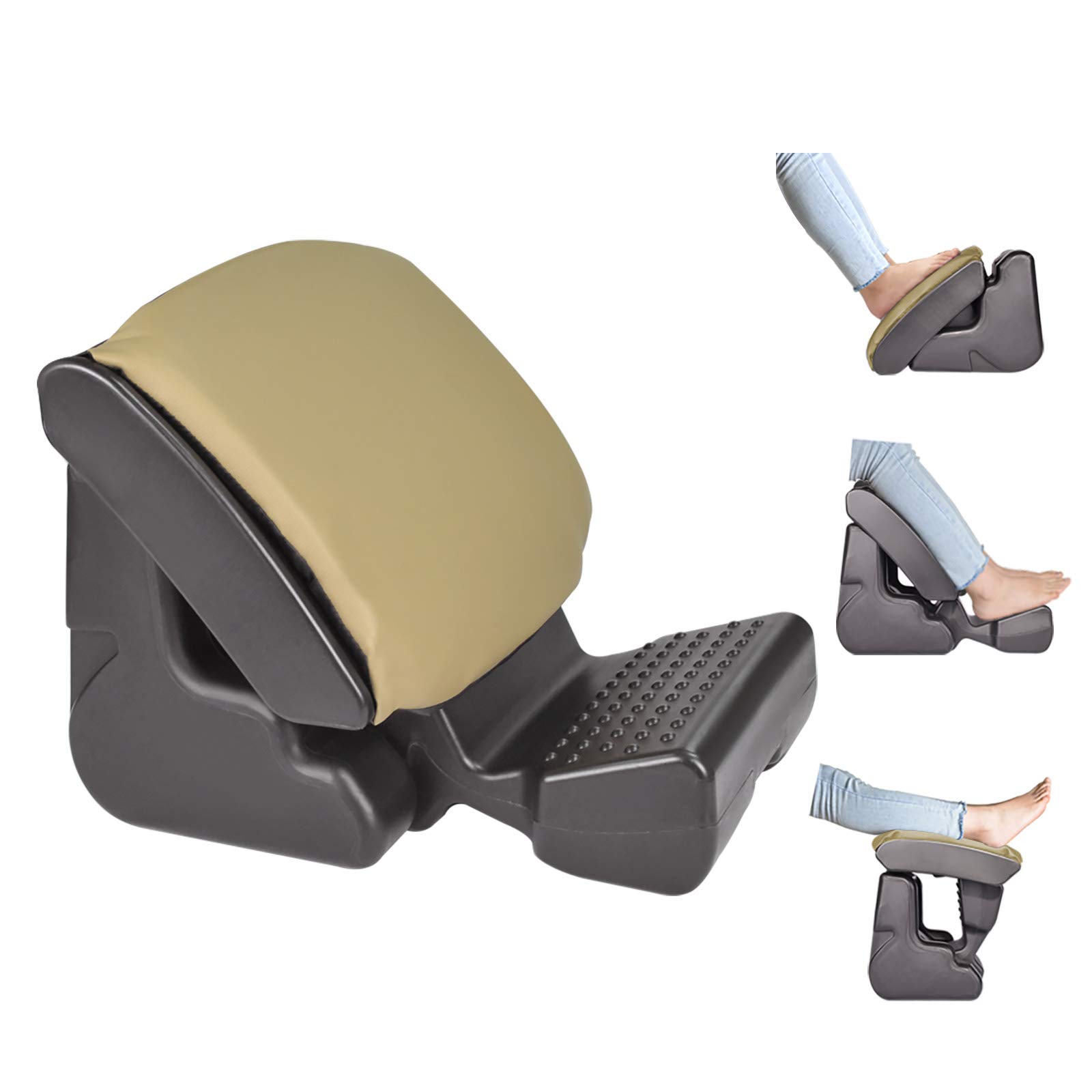SurmountWay Adjustable Footrest with Footrest & Cushion,Ergonomic Foot Rest for Under Desk,Adjustable Angle Max Load 220Lbs Suitable for Car,Home,Office,Travel（Beige)