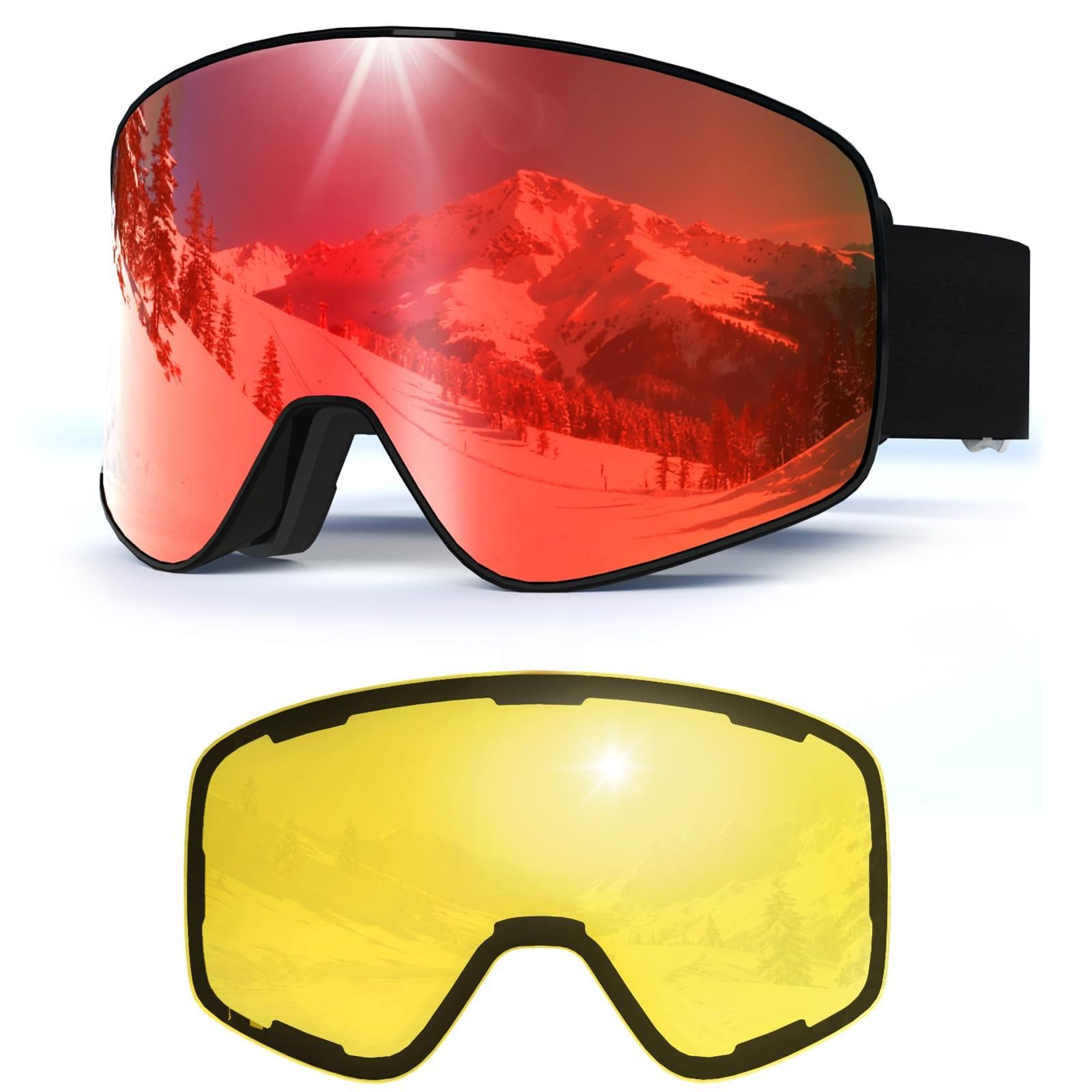 Gafas de Esquí YH212 con Magnético Lentes Intercambiables | Gafas Esqui OTG para Unisex Ajustable Tamaño Anti-Niebla Protección UV Snowboard Nieve Espejo para Ski