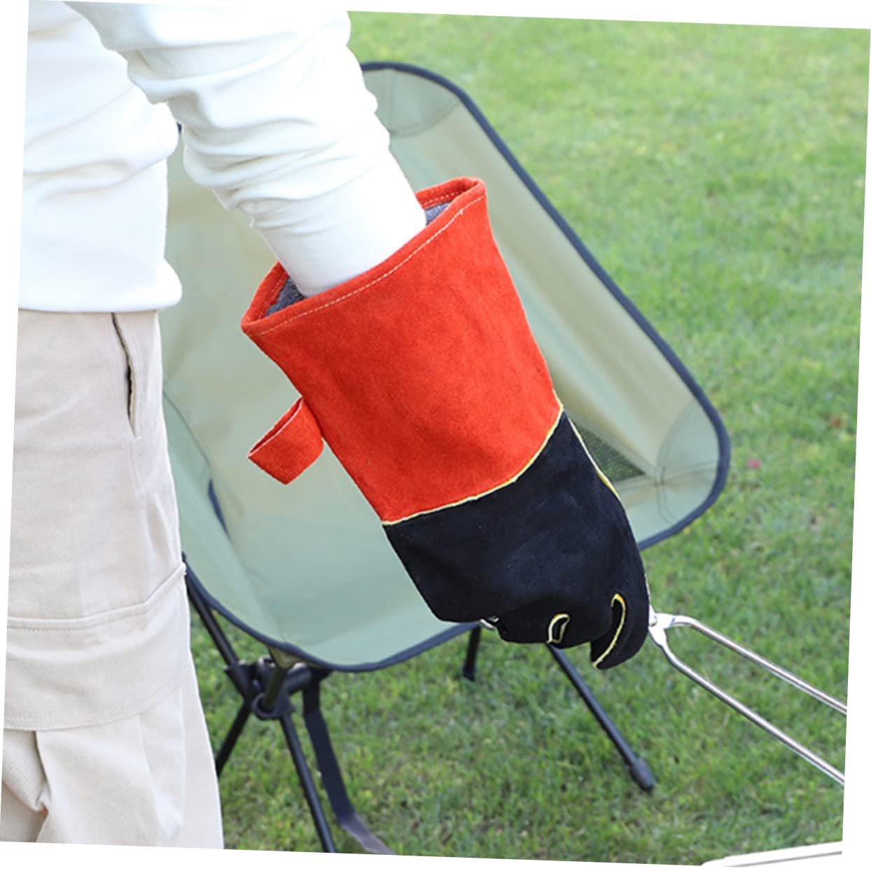HEMOTON Guanti da Barbecue Resistenti al Calore Ignifughi in Cuoio Design a Cinque Dita, Anti-scottatura e Usati per Campeggio All'aperto e Cucina