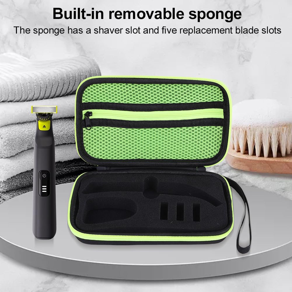 Custodia da viaggio per rasoio elettrico da viaggio, borsa portatile per Philips OneBlade Pro e accessori, Nero e verde, 195x120x58mm/7.68x4.72x2.28inch, casual