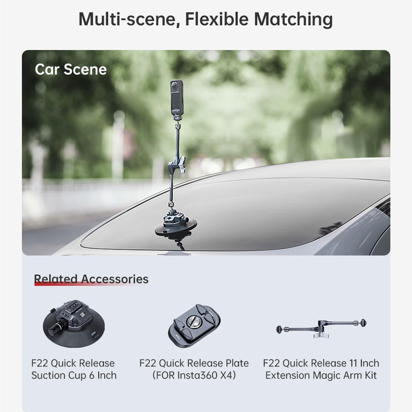 FALCAM Supporto A Ventosa F22 A Sgancio Rapido 11,4 Cm Per Action Camera – Porta Action Cam Per Vetro E Auto, Fino A 30kg Di Tenuta - 2