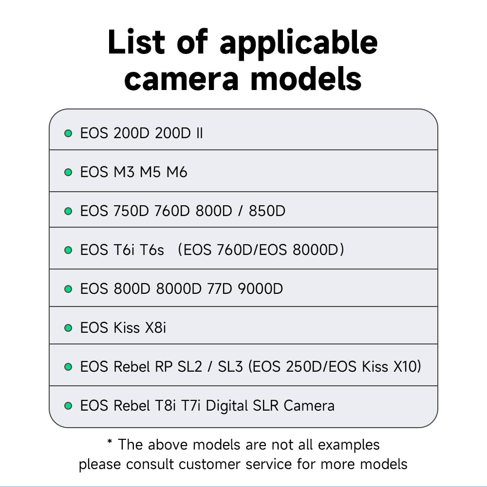 CITYORK DR-E18, adattatore AC di ricambio per Canon Rebel SL2, T6i, T6s, T7i, EOS M3, M5, M6, EOS 200D, 250D, 77D, 750D, 760D, 800D, 800D, 800D, 800D, KISS X8i