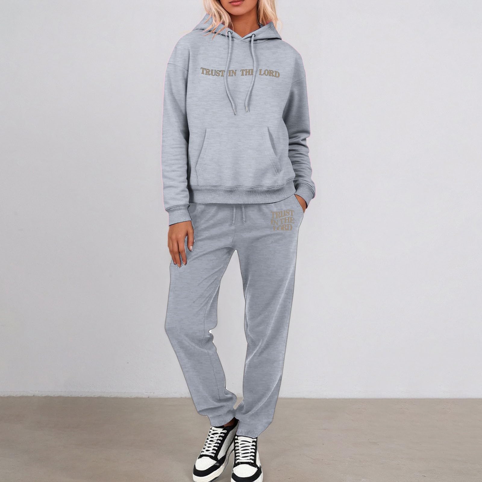 Completo da Donna con Pantaloni Casual, Felpa con Cappuccio Foderata in Pile e Pantaloni per Un Comodo utilizzo all'aperto
