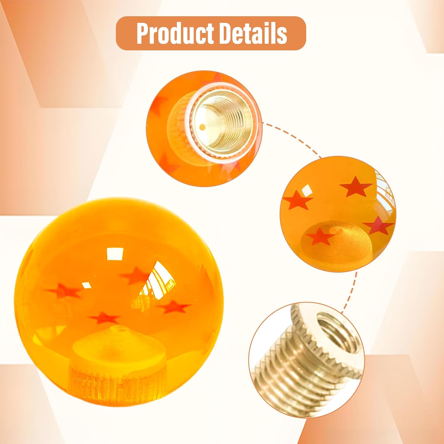 Round Ball Shift Knob for Most Manual Automatic Cars Universal Dragon Ball Gear Shift Knob with 3 Adapters M8x1.25, M10x1.25, M10x1.5(Yellow 4 Stars)