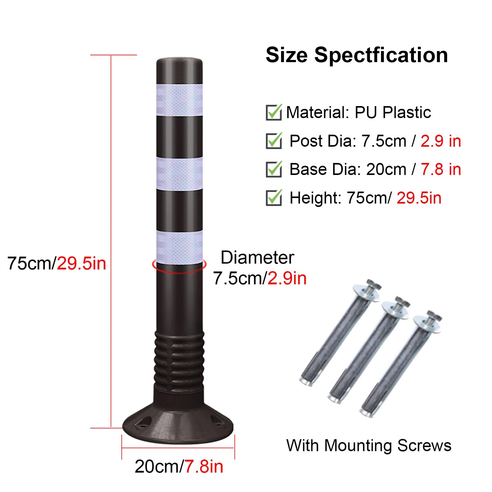 Generico Paletto di delimitazione Riflettente per parcheggio - Paletto di Sicurezza Stradale con Base Rimovibile, Ideale per Garage, Cantieri edili e Uso residenziale - Disponibile in Confezioni da 1