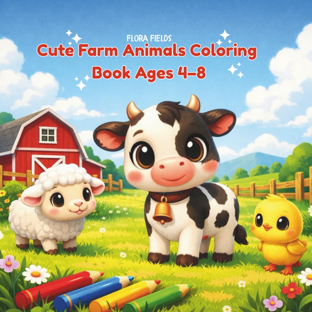 Cute Farm Animals Coloring Book Ages 4–8