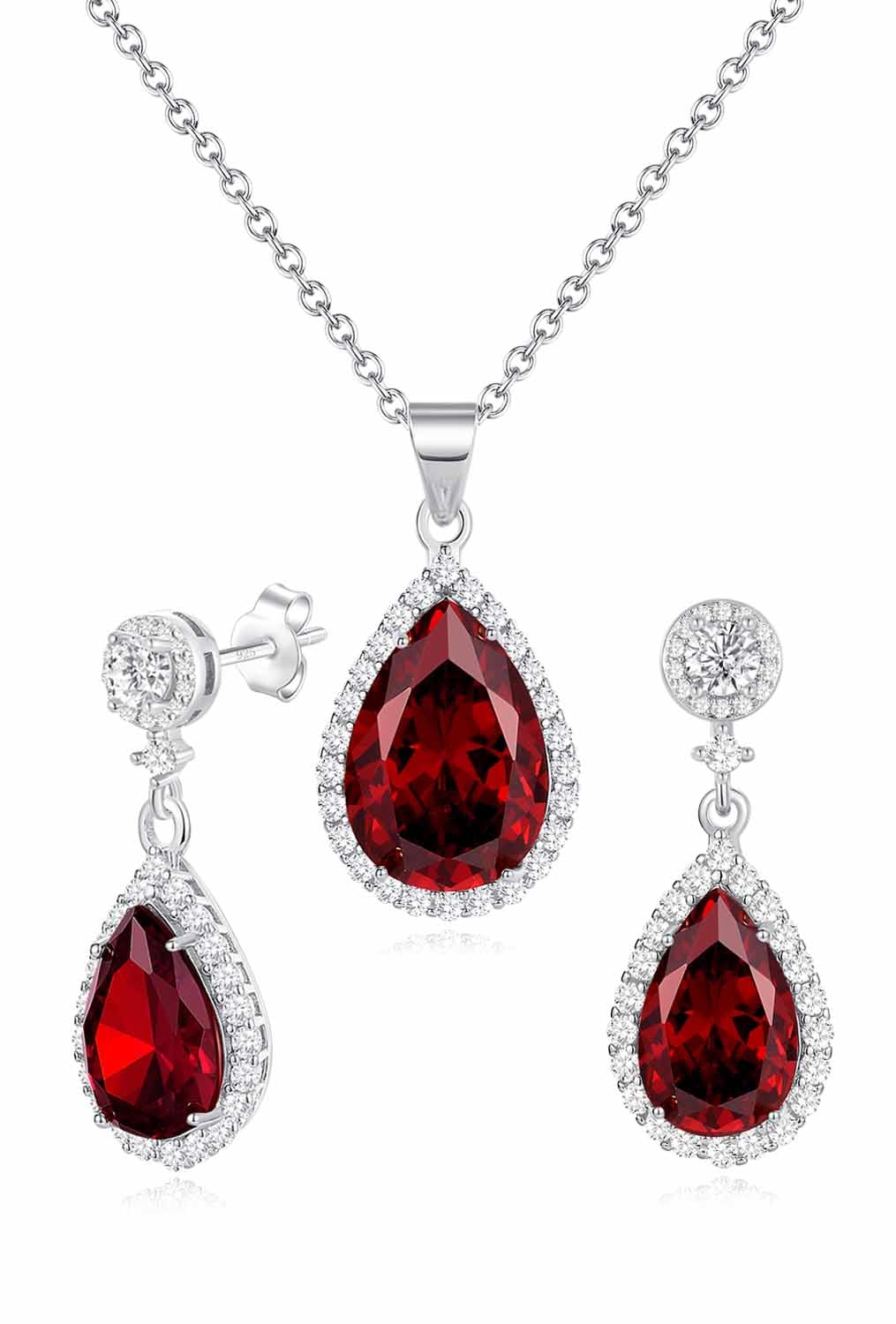 REASAYLL Jewelry Sets For Women 925 Sterling Silver Post Teardrop Dangle Stud Earrings Necklace Set Crystal Rhinestone Wedding Prom Costume Jewelry