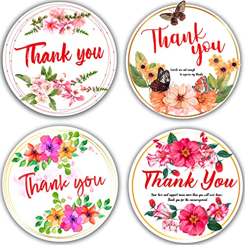 500Pcs 2 Inch Thank You Stickers For Small Business With 4 Floral Designs For Greeting Cards Flower Bouquets, Self-Adhesive & Waterproof Stickers For Packaging, Gift Wraps Envelope Seals #TOP24