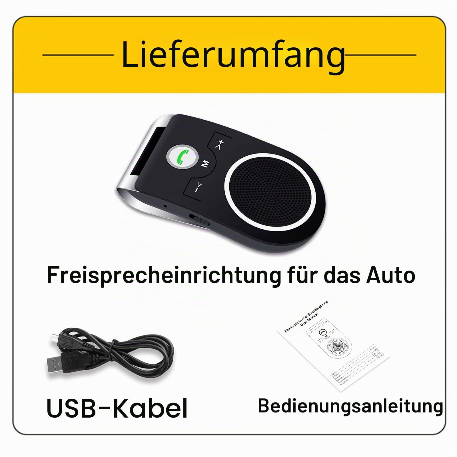 Bluetooth KFZ Freisprecheinrichtung, Bluetooth 5.0 In Car Speakerphone Handsfree Car Kit mit Geräuschunterdrückendes mikrofon und Stereo-Sound für GPS, Musik, Telefongespräche Unterstützt 2 Telefone