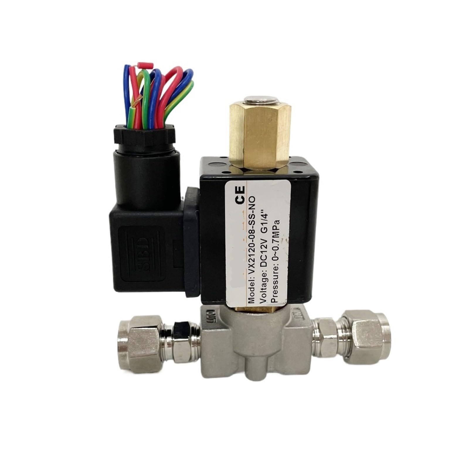 Électrovanne inox VX2120-08-SS-NO 1/4 avec tube de raccord 304 haute durabilité