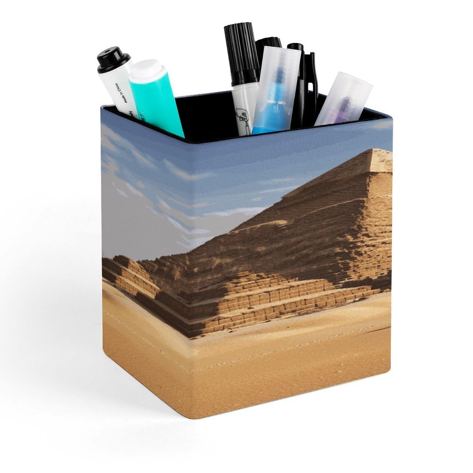 FekiLoot Ancient Egypt Custom Desk Pencil Holder Office Accessories Square Pen Container Box Desk Organizer Brush Holder