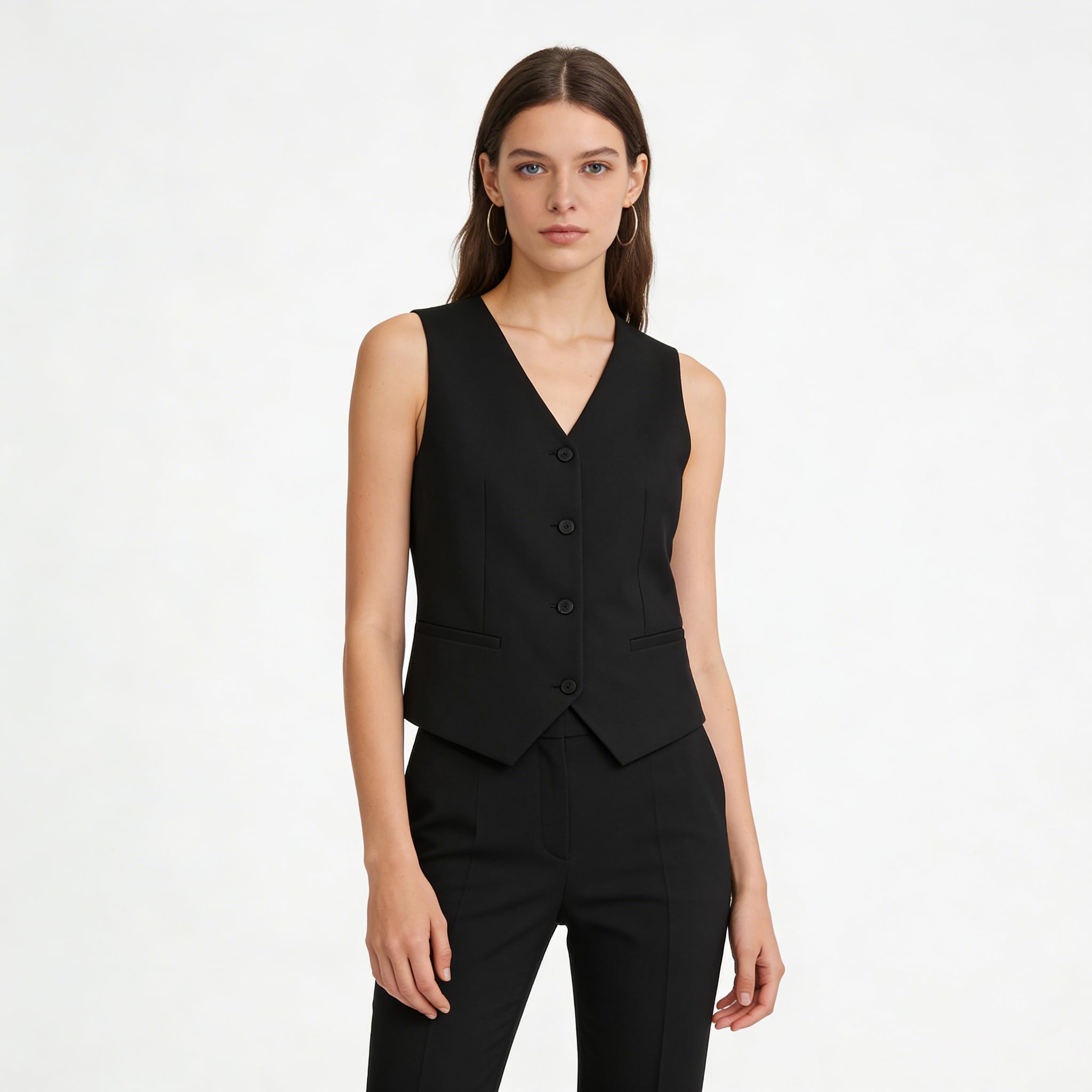 Chaleco Blazer Sin Mangas Mujer Chalecos Traje Cortos Mujer Chalecos Blazer Sin Mangas Cuello V Tirantes Ajustables Espalda Chaqueta Informal Primavera Verano Trabajar Camiseta Elegante.