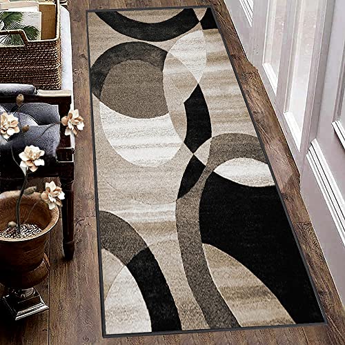 Siunwdiy Tapis Antidérapant,Tapis Couloir Long,Tapis Cuisine Devant evier, Tapis Moderne Motif - Tapis Salon, Chambre, Cuisine Tapis de Couloir au Metre,Marron,90x100cm Cover