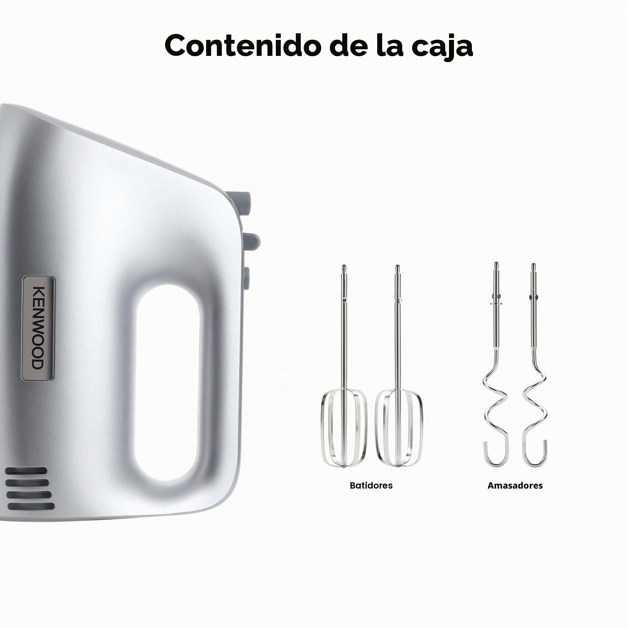 Kenwood HMP30.A0SI - Batidora eléctrica, práctica y potente, fácil de usar, 5 velocidades + pulso, incluye 2 ganchos y 2 batidores, botón de liberación de ganchos/batidores, potencia 450 W, plástico,