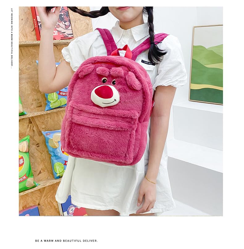 HOKMAH Cute Backpack Fuzzy Daypack for Women, Kawaii Y2K Grunge Cartoon Backpack Bookbag Fluffy Shoulde Bag Christmas Gifts (Red)