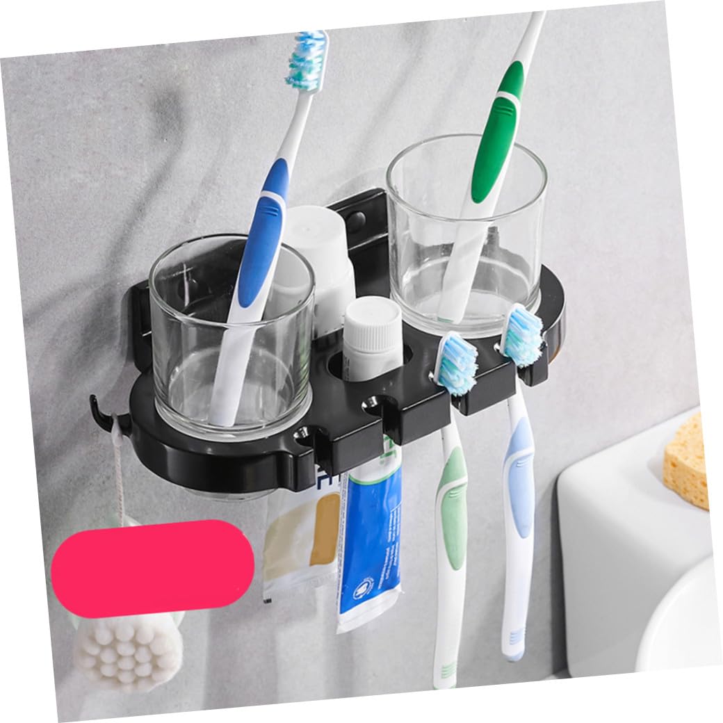 Levemolo Bohren Space Aluminium Zahnbürstenhalter Doppelbecher Halter mit Haken Schwarz Rostfrei Platzsparend Multifunktional für Bad Zahnbürste Glas Zahnpasta Handtuch