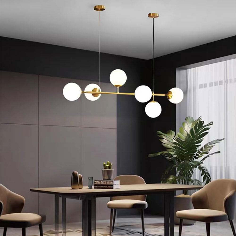 6 luces E27 Lámpara de araña moderna del norte de Europa Lámpara de bola de cristal Industrial 51 "Lámpara colgante de techo para sala de estar Comedor Decoración de arte Restaurante
