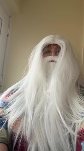 Witte Tovenaar Pruik met Lange Baard