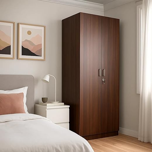GRATUS 2 Door Wardrobe – Compact Engineered Wood Cupboard Without Drawer for Clothes Storage, Small Bedroom Organizer – 180 x 70 x 45 cm Classic