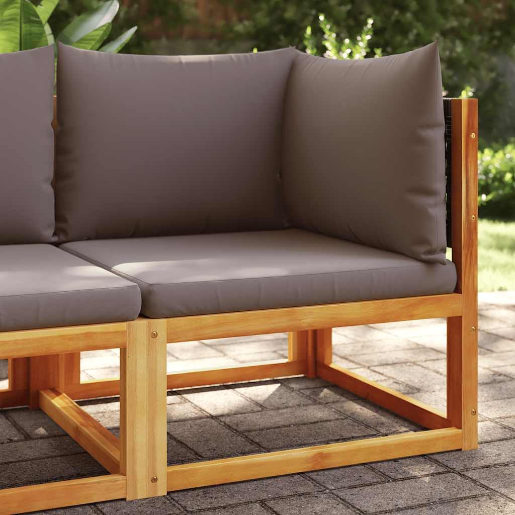 Narożnik ogrodowy z poduszką, drewno akacjowe i rattanowe, odporna na warunki atmosferyczne, 65 x 65 x 65 cm, szara, polirattanowa sofa z tapicerką, balkon, taras, przytulna, trwała