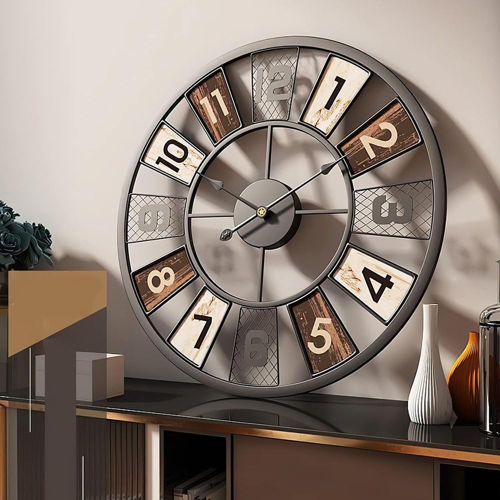 60 cm Große Industrielle Runde Wanduhr Wanduhr Vintage Metall-Metalluhr Wohnzimmer Wanduhren Leises Quartz Uhrwerk Ohne Tick-Geräusche