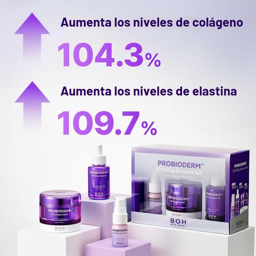BIOHEAL BOH Probioderm 3D Lifting Face Care Kit | Crema hidratante facial nocturna antienvejecimiento, vial y spray facial de suero | Kit de cuidado facial coreano para reafirmar e hidratar | Set