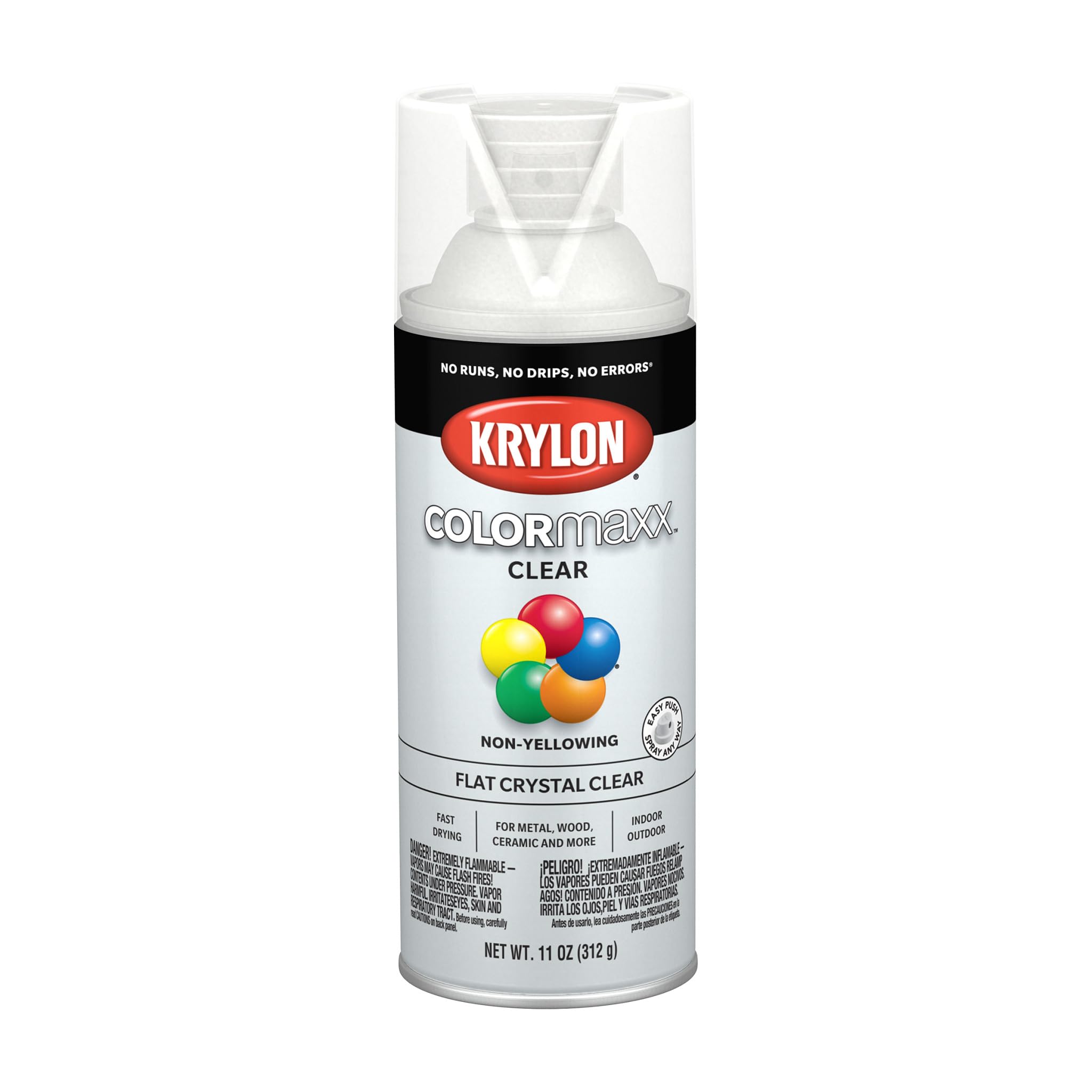 Krylon K05547007 COLORmaxx Acrylic Clear Finish for Indoor/Outdoor Use, Flat Crystal Clear, 11 Ounce (Pack of 1)
