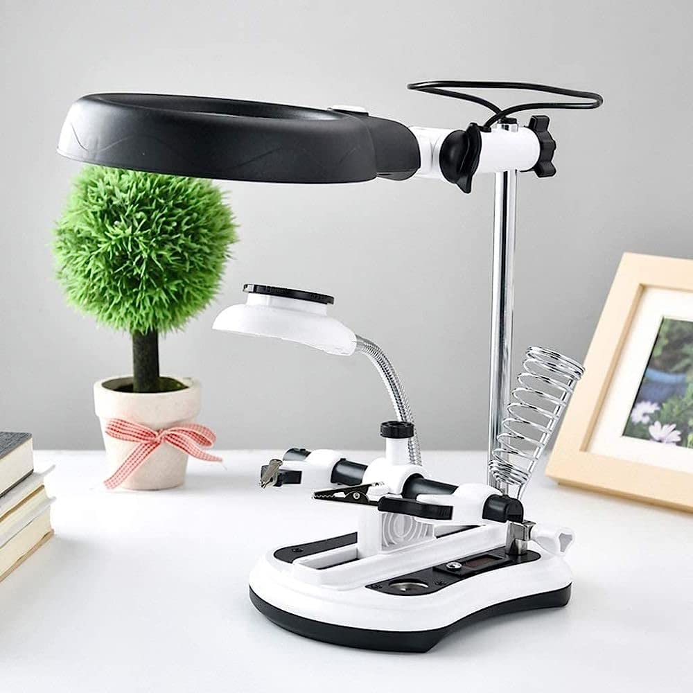 Lente d'ingrandimento, lente d'ingrandimento, lampada da tavolo mani stazione di ingrandimento, supporto per lente d'ingrandimento con morsetto e clip a coccodrillo,